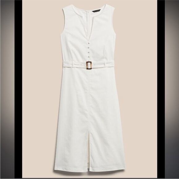 Banana Republic Off White Linen Cotton Belted Sleeveless Midi Dress Size 4 - Picture 13 of 13